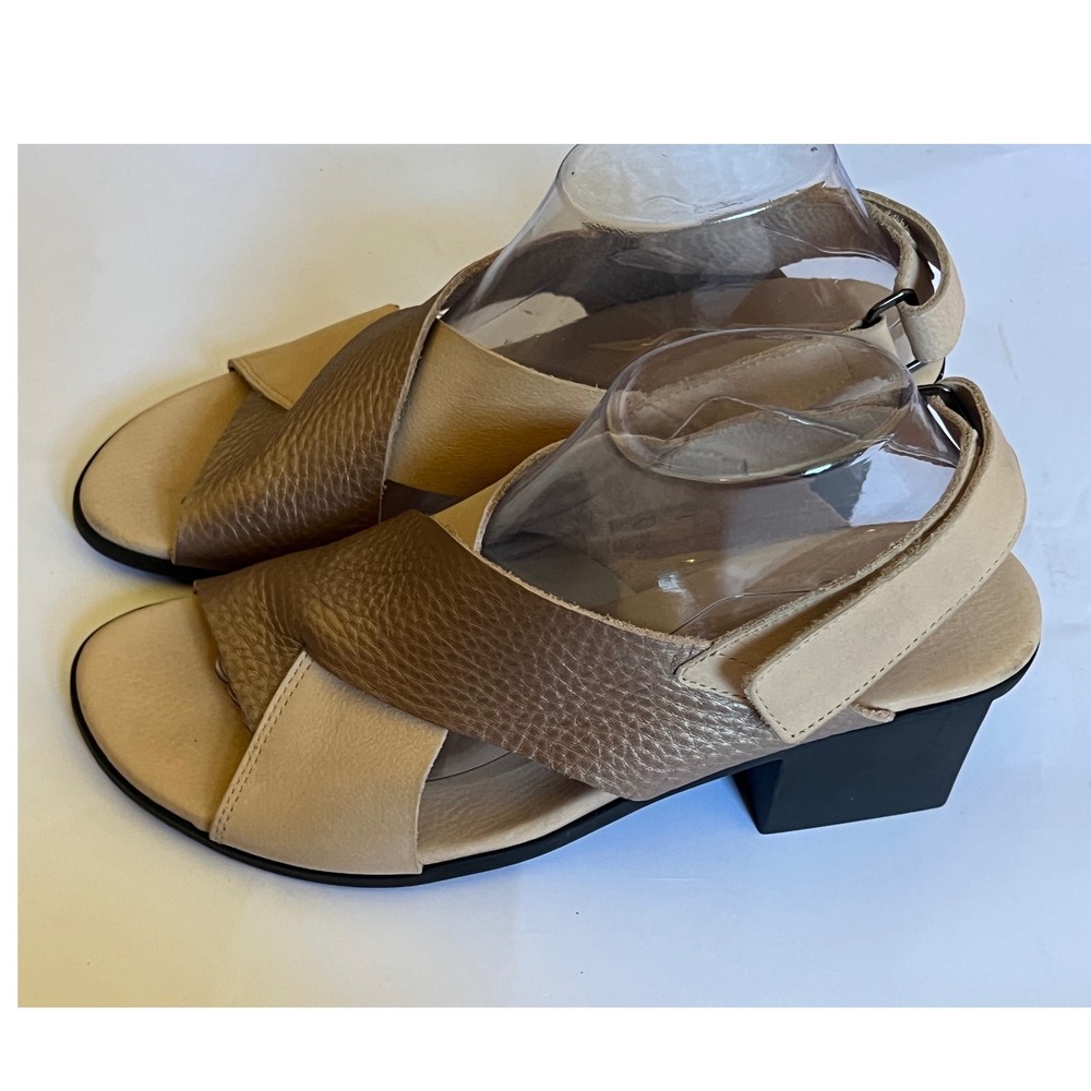 Arche Metallic Gold Leather Crossover Sandals Block Heel Slingback Size 9.5 / 41 - Picture 3 of 10